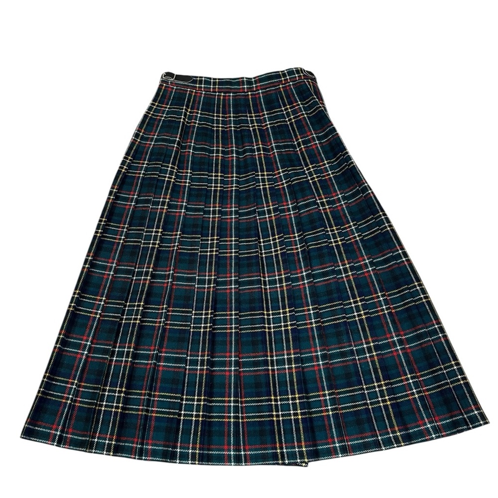 Vintage 70s Deans of Scotland Wool Tartan Kilt Skirt Size 6 Midi Plaid Green - Picture 7 of 8